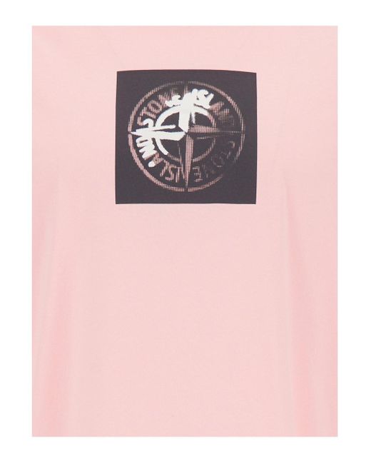 T-Shirt Girocollo di Stone Island in Pink da Uomo