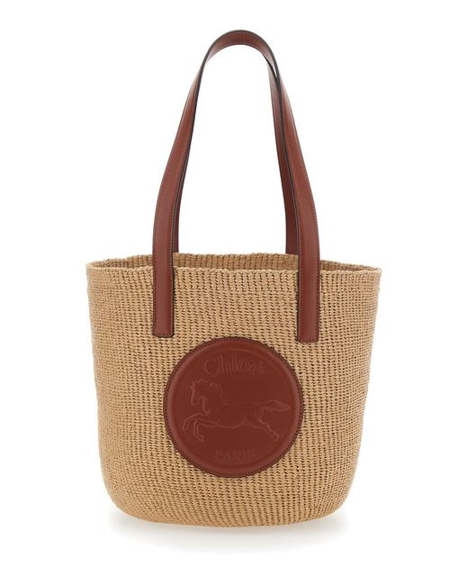Chloé Brown Chloã 'Horse Medal' Shopper With Flat Handles And Logo Patch On The Front