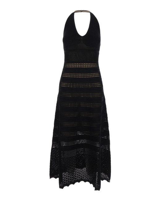 Twin Set Black Long Perforated Dress With Halterneck