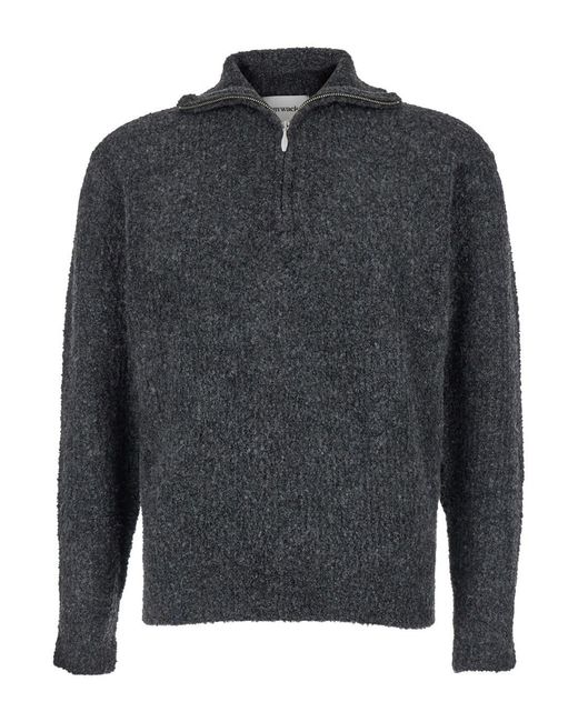 TONYWACK Gray High Neck Swater With Zip for men