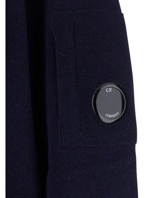 C P Company Blue Jacket With High Neck And Logo Plaque On The Sleeve for men