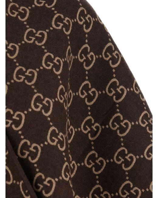 Gucci Black Cape With Fringes And Gg All-Over Motif