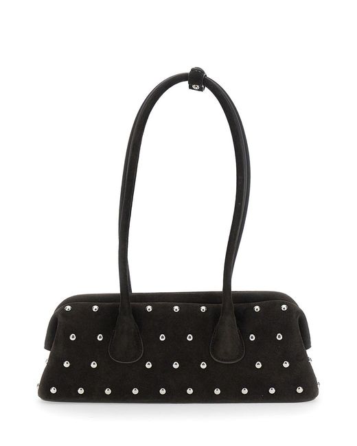 OSOI Black 'Boat Wide Mini' Shoulder Bag With Round Handles And Beaded