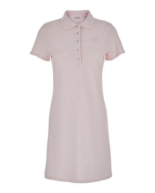 Burberry Pink Dress With Polo Collar And Front Logo