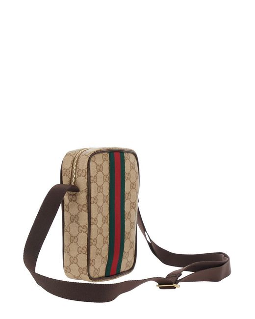 Gucci Brown Crossbody Bag With Web Stripe And Adjustable Strap for men