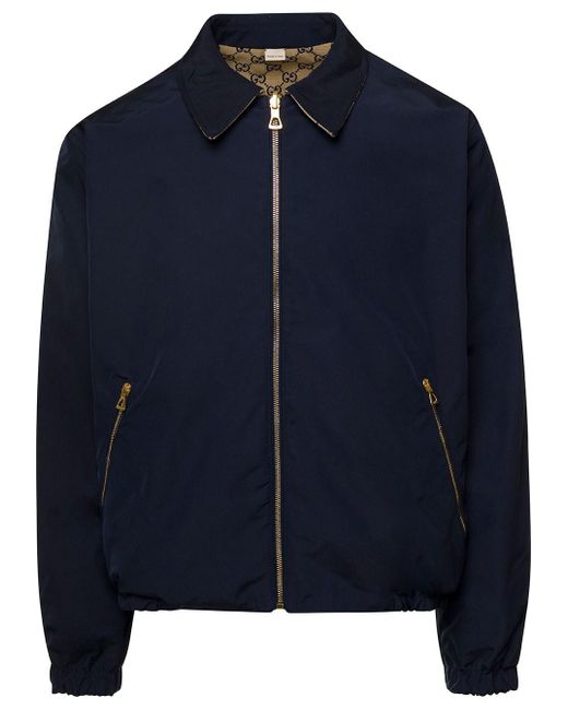 Gucci Blue Reversible Beige And E Jacket In Polyester Man for men