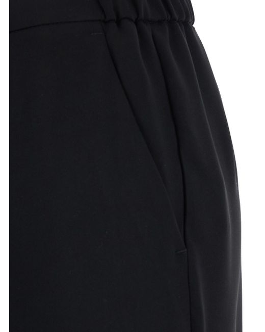 Plain Black Pants With Elastic Rear Waist And Wide Leg