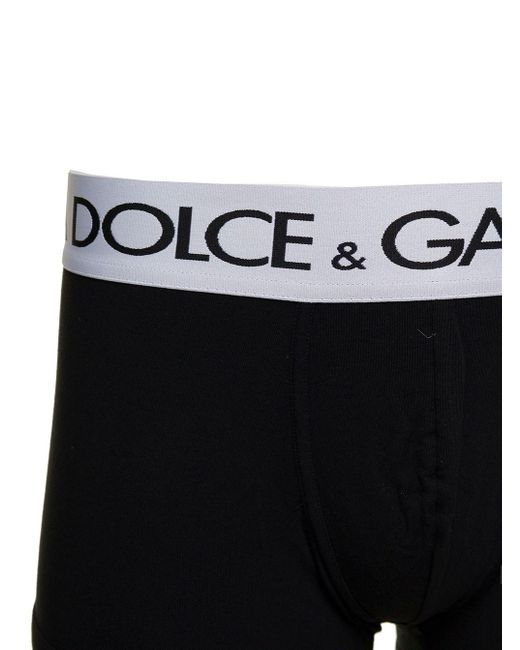 Dolce & Gabbana Black Boxer Briefs With Branded Waistband In Stretch Cotton for men