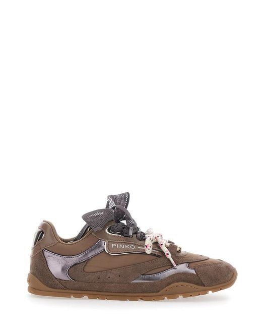 Pinko Brown 'Yulia' Sneaker With Side Lettering Logo And Bow Detail