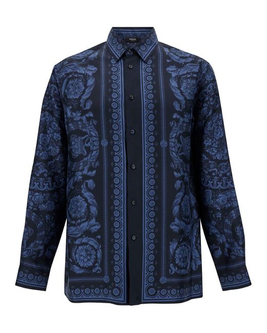 Versace Blue Barocco Silk Shirt for men