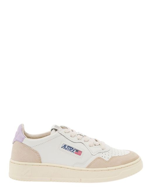 Autry White 'Medalist' Low Top Sneakers With Suede Details