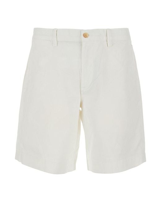 Polo Ralph Lauren White Shorts With Belt Loops And Pony Embroidery On for men