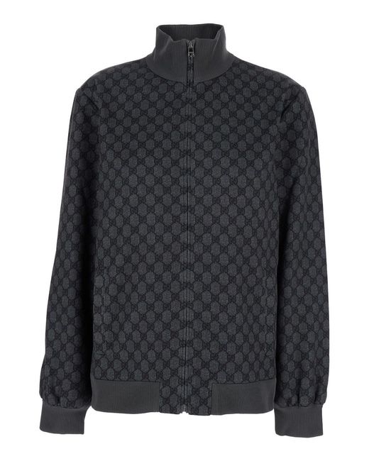 Gucci Black Sweatshirt With High Neck And All-Over Gg Print