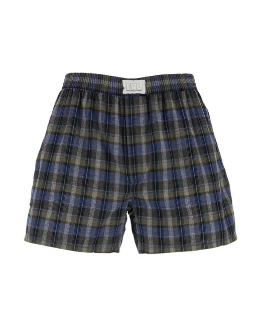 ERL Blue Shorts With Checkered Motif for men