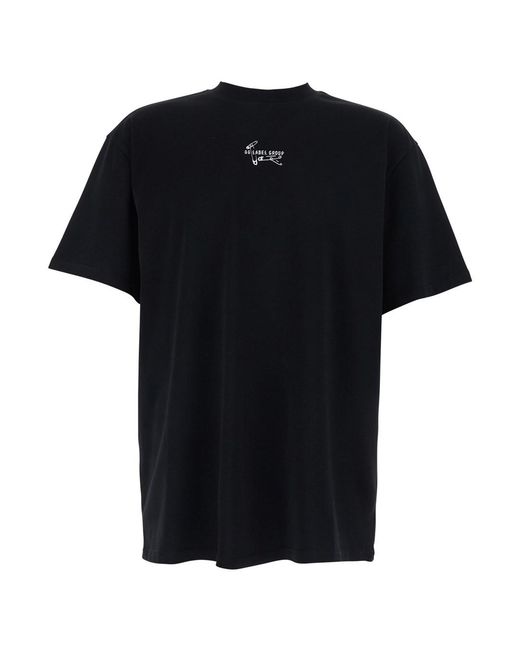 44 Label Group Black Crew Neck T-Shirt With Logo On The Front And Maxi for men