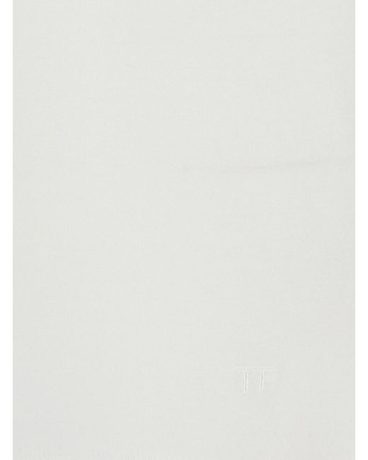 Tom Ford White Crewneck T-Shirt With Logo Embroidery On The Front for men