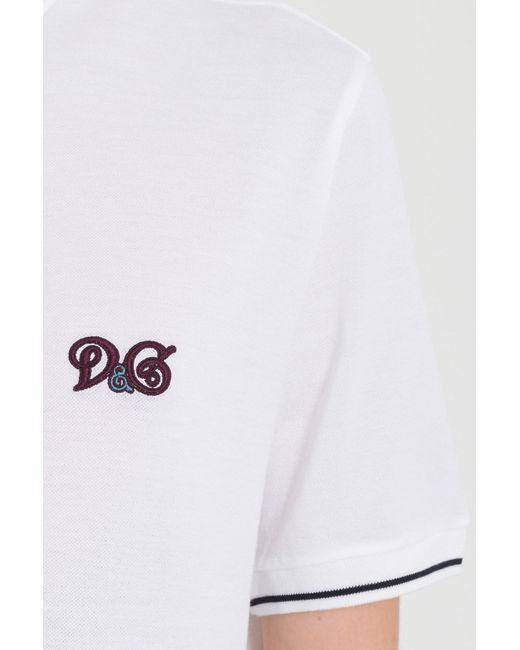 Polo Con Ricamo Logo A Contrasto di Dolce & Gabbana in White da Uomo