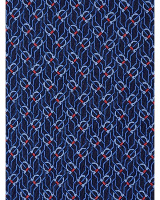 Ferragamo Blue Tie With Gancini Print for men