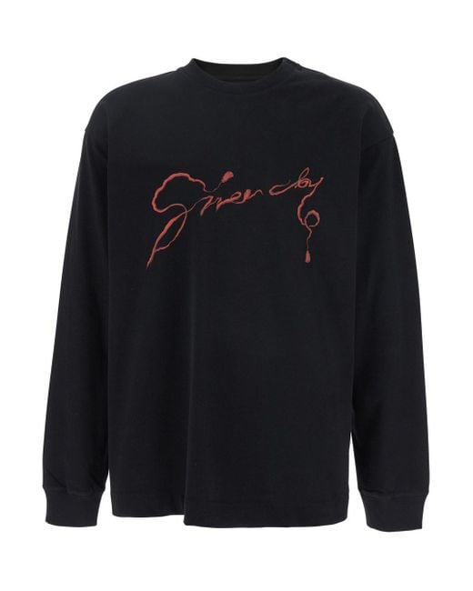 Givenchy Black Crewneck T-Shirt With Logo Lettering On The Front And Maxi Logo Print On The Rear for men