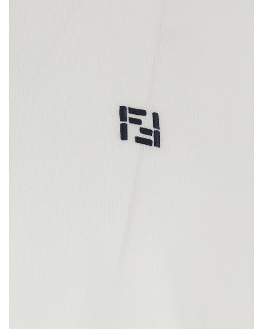 Fendi White T-Shirt 'Piquet' With Round Neck And Logo On The Front for men
