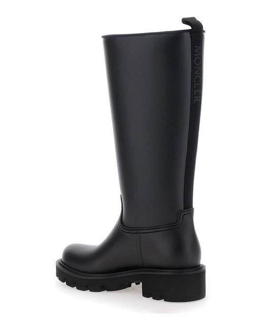 Moncler Black 'Kickstream' Boots With Low Block Heel And Tonal Logo Patch On The Side