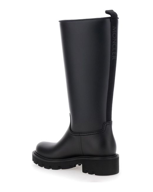 Moncler Black 'Kickstream' Boots With Low Block Heel And Tonal Logo Patch On The Side