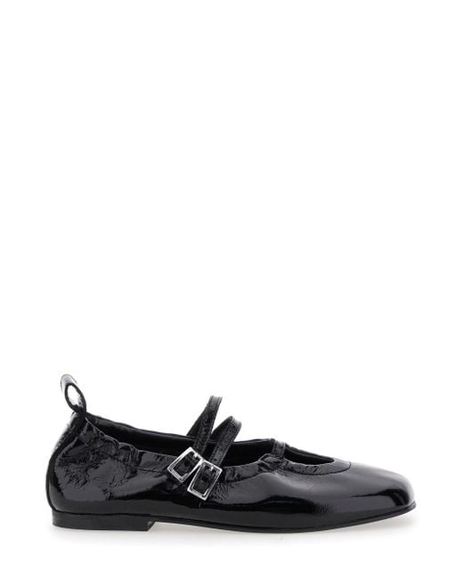 Alohas Black 'Anne Onix' Ballet Shoes With Straps Closure And Elastic