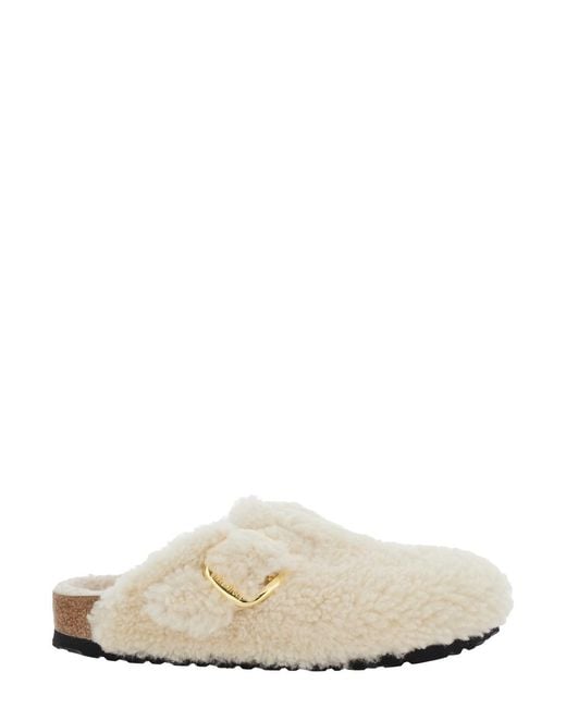 Birkenstock White 'Boston' Slip-On Mules With Buckle