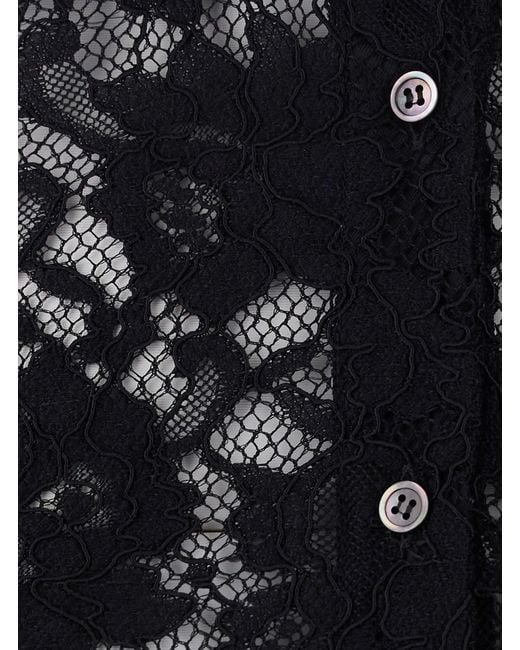 Le Plain Black Lace Shirt With Collar And Long Sleeves