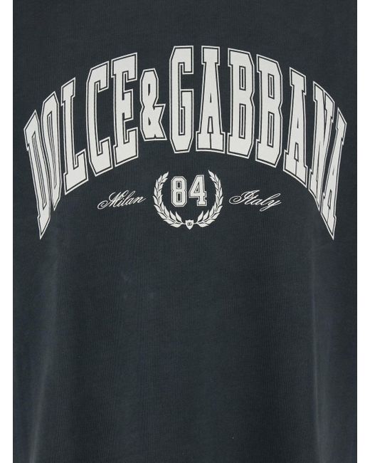 Dolce & Gabbana Black Dark Crewneck T-Shirt With Logo Lettering Print O for men