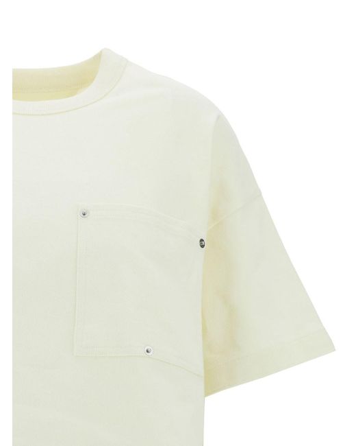 T-Shirt Crop Con Tasca Applicata di Bottega Veneta in White