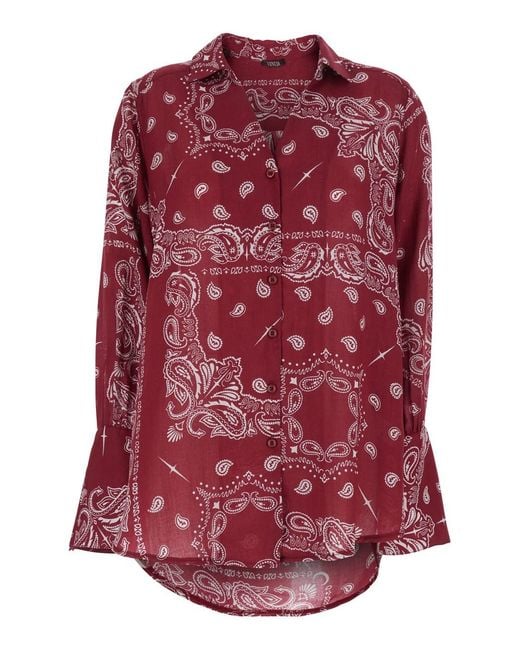 VENUJA Red Shirt With V-Neck And All-Over Print