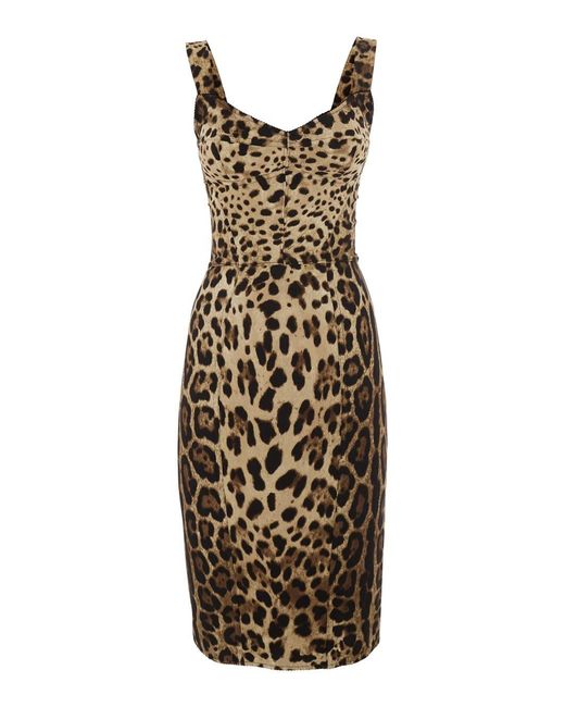 Dolce & Gabbana Metallic Midi Dress With Heart Neckline And Leopard Motif