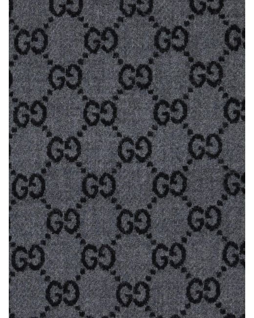Gucci Gray Scarf With Fringed Hem And All-Over Gg Motif for men