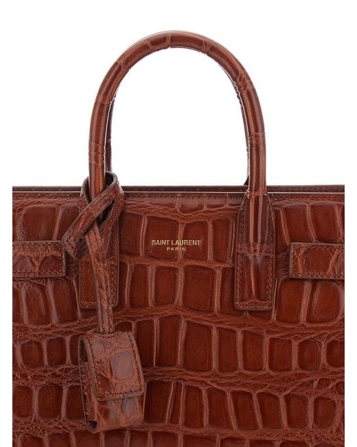 Saint Laurent Brown Handbag With Adjustable And Removable Shoulder Strap And Crocodile-Embossed Effect