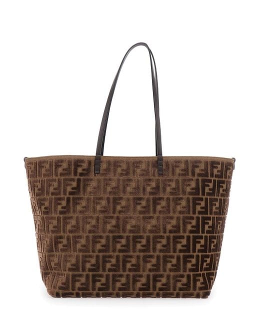 Fendi Brown 'Roll Large' Shopper With All-Over Ff Motif
