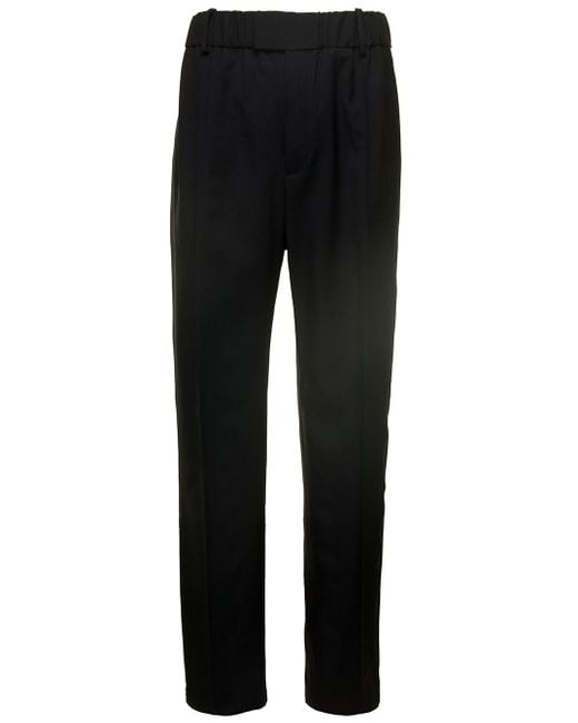 Bottega Veneta Black Straight Trousers With Coulisse At Waistline In Wool Twill