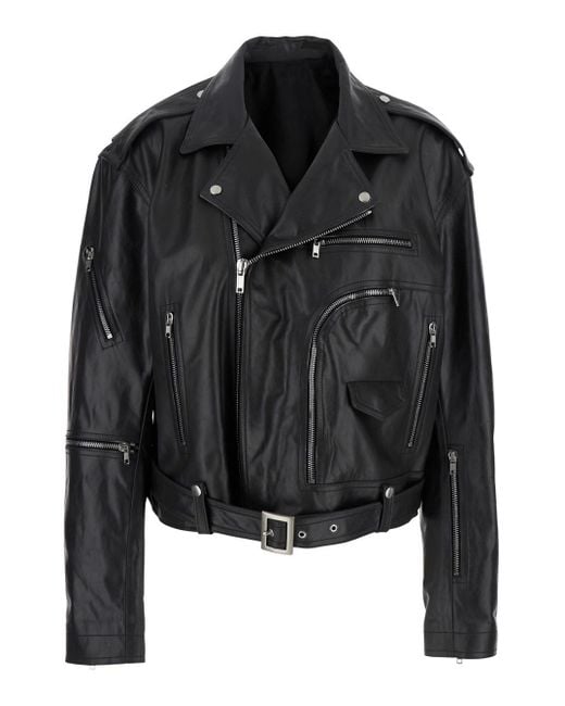 Rick Owens Leather Jacket Cropped Jumbo Bauhaus Stooges in Black