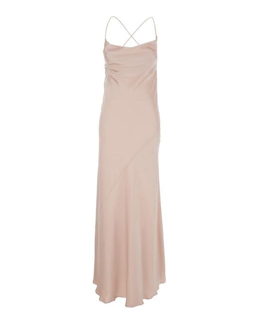 Pinko White Long Dress Crossed Straps