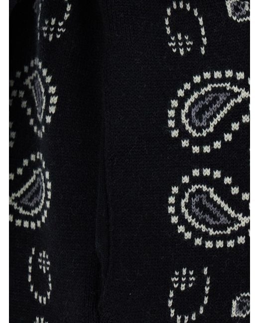 Alanui Black Dress With Frayed Edges And Bandana Motif All-Over