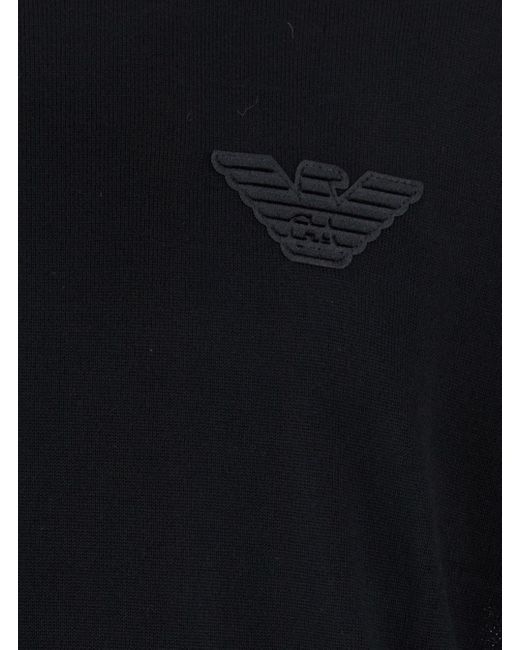Emporio Armani Blue Crewneck Sweater With Logo Embroidery On The Fron for men