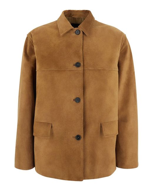 Le Plain Brown Jacket With Classic Collar And Patch Pockets On The Fron