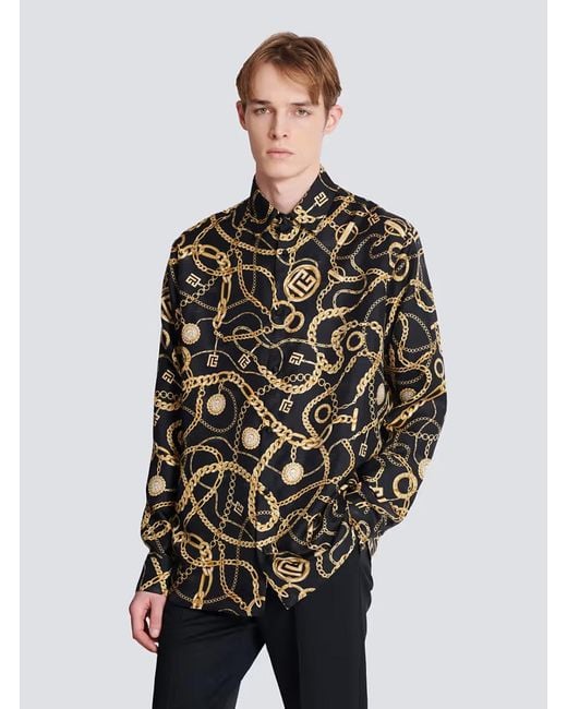 Balmain Black Graphic Regular Shirts for men