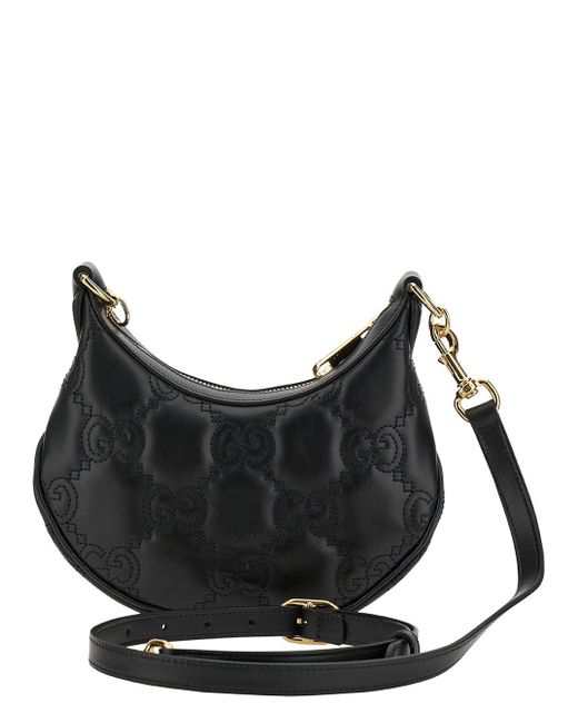 Gucci Black Shoulder Bag With Gg Logo And Matelassè Detail