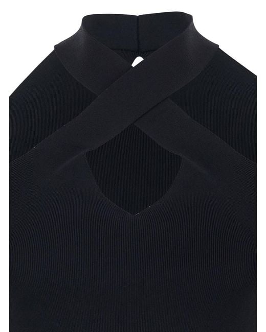 FEDERICA TOSI Blue Crossed Neckline Ribbed Knit Top For