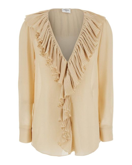 Blusa A Balze di Saint Laurent in Natural