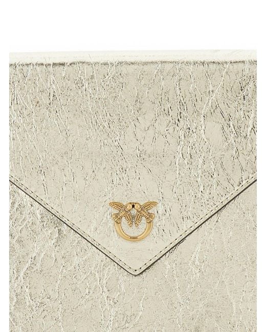 Pinko Metallic Clutch Bag With Metal Plate And Love Birds Logo