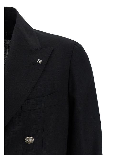 Tagliatore Black 'Montecarlo' Double-Breasted Jacket With-Colored Buttons for men
