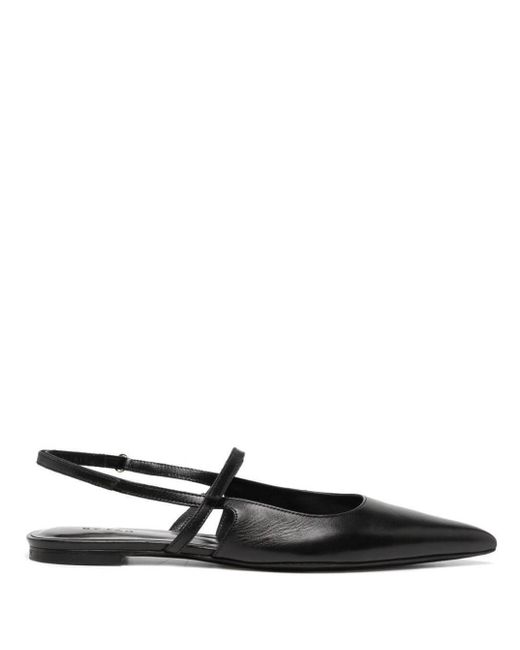 By Far Woman's Jess Black Leather Flat Sandals With Straps