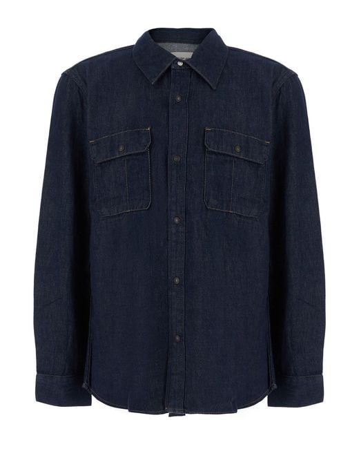 Calvin Klein Blue Rinze Denim Shirt With Collar And Long Sleeves for men